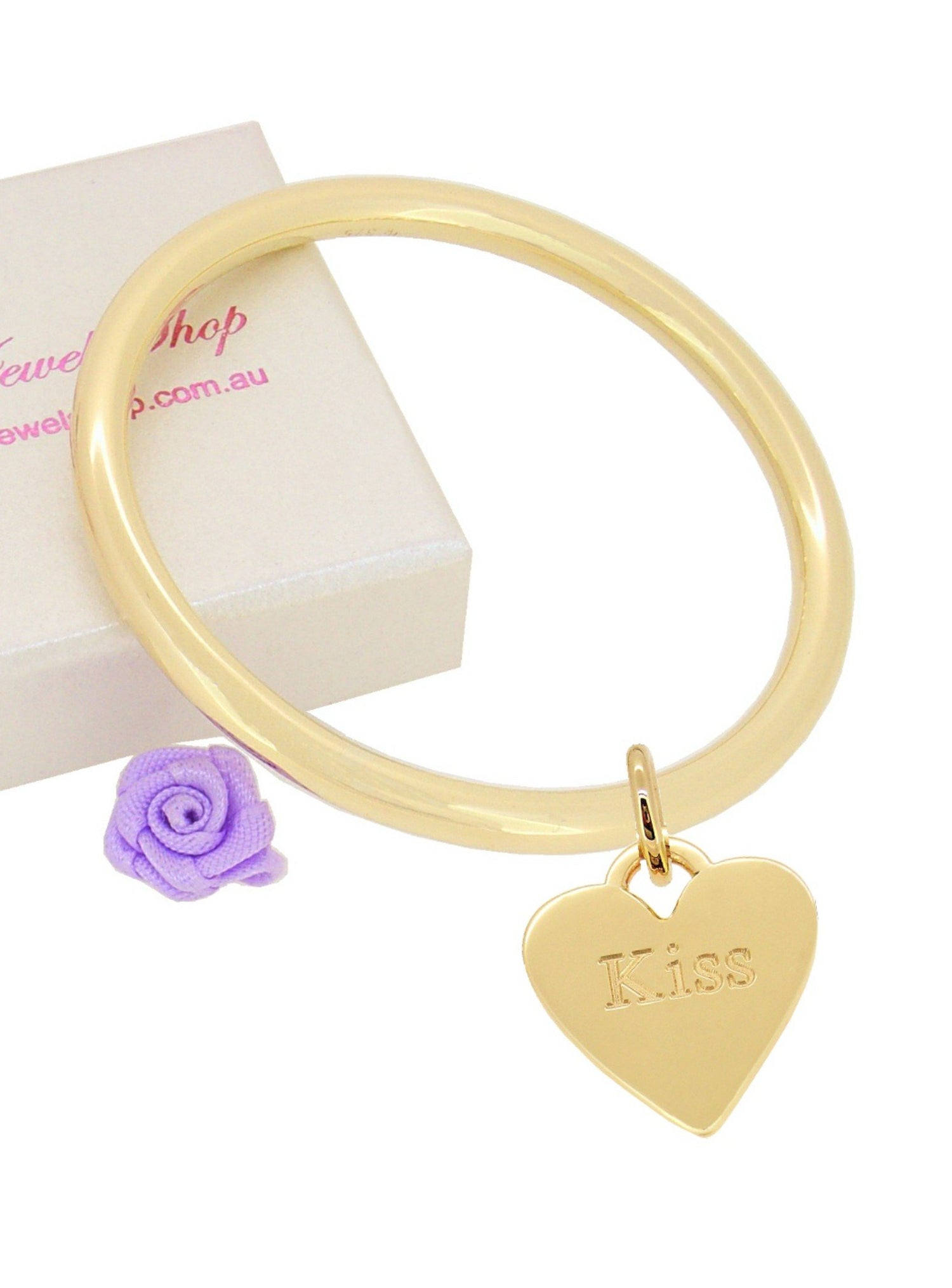 Heart Tag Charm Bangle in 9ct Gold All Sizes