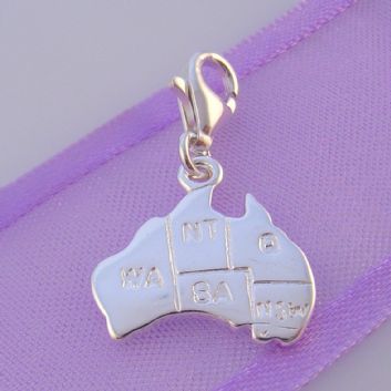 STERLING SILVER 15mm MAP OF AUSTRALIA CLIP ON CHARM - HR2417