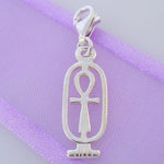 STERLING SILVER EGYPTIAN CARTOUCHE' ANKH OF LIFE CLIP ON CHARM - HR2811