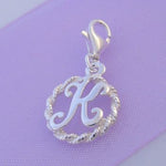 STERLING SILVER 12mm ALPHABET INITIAL CLIP ON CHARM LETTER K -CH-SS-HR1171-K