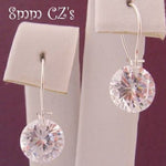 STERLING SILVER 8MM CZ DROP SAFETY HOOK EARRINGS