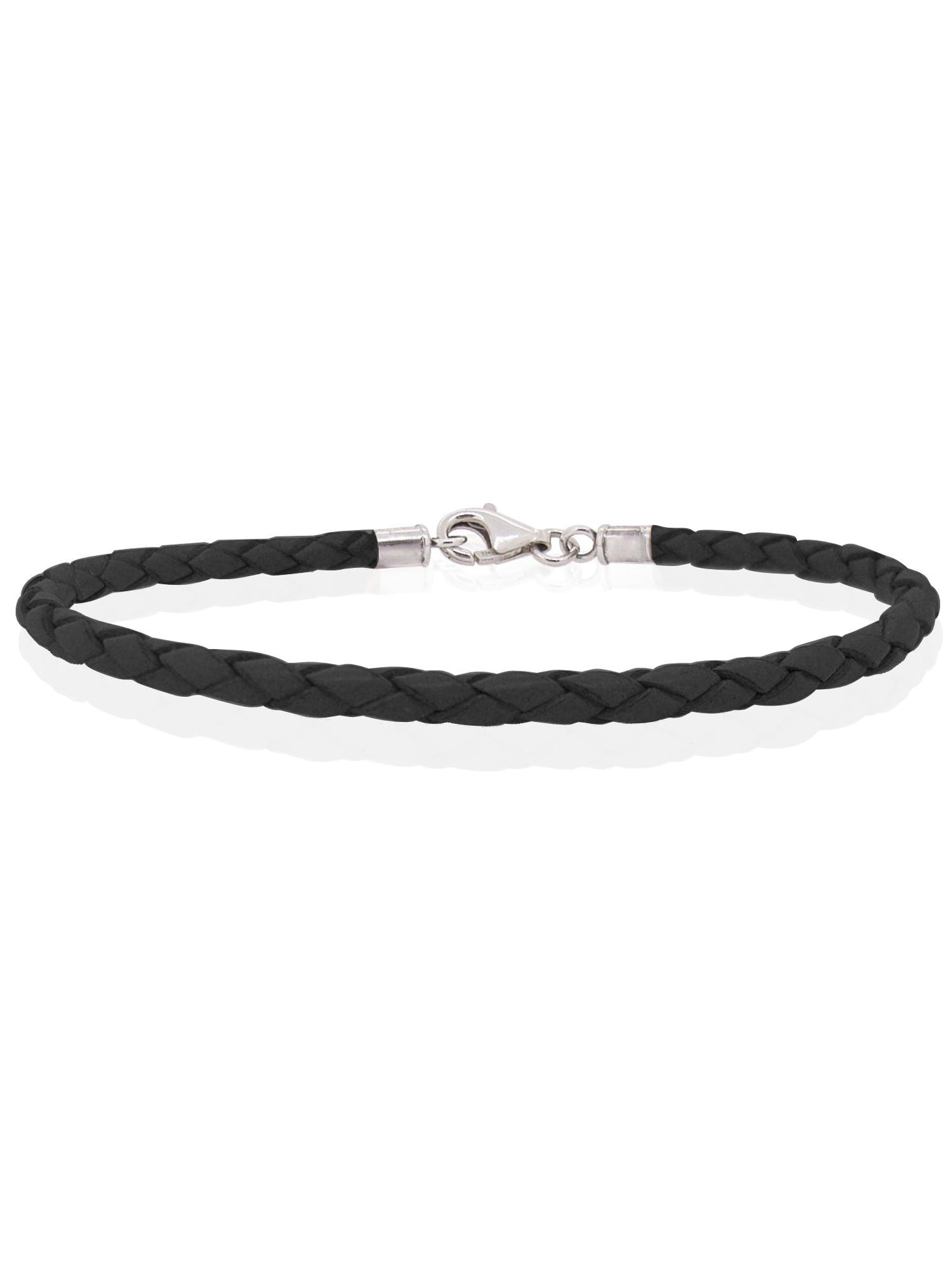 Sterling Silver Black Leather Bracelet