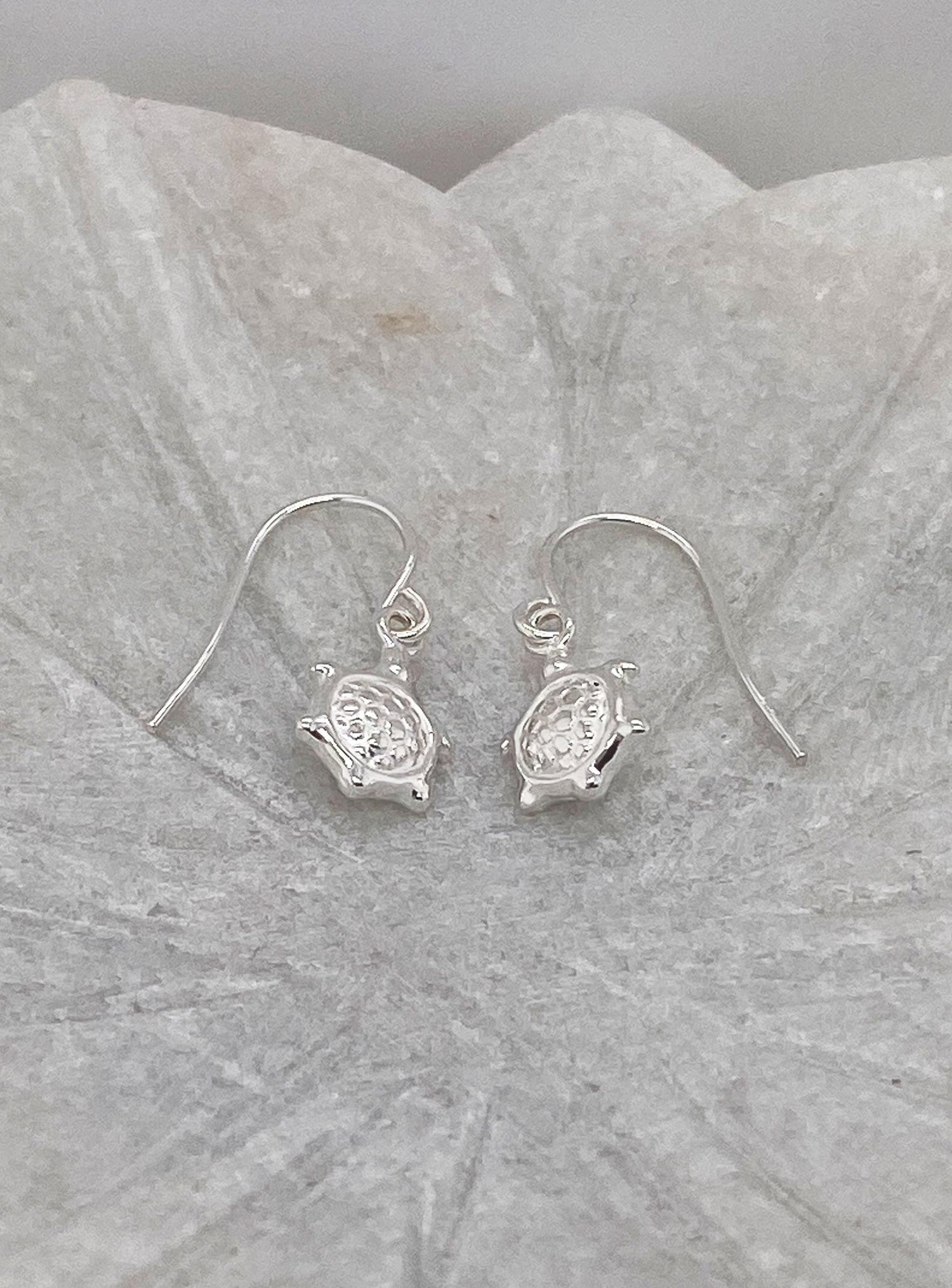 Sterling Silver 7mm Turtle Charm Hook Earrings