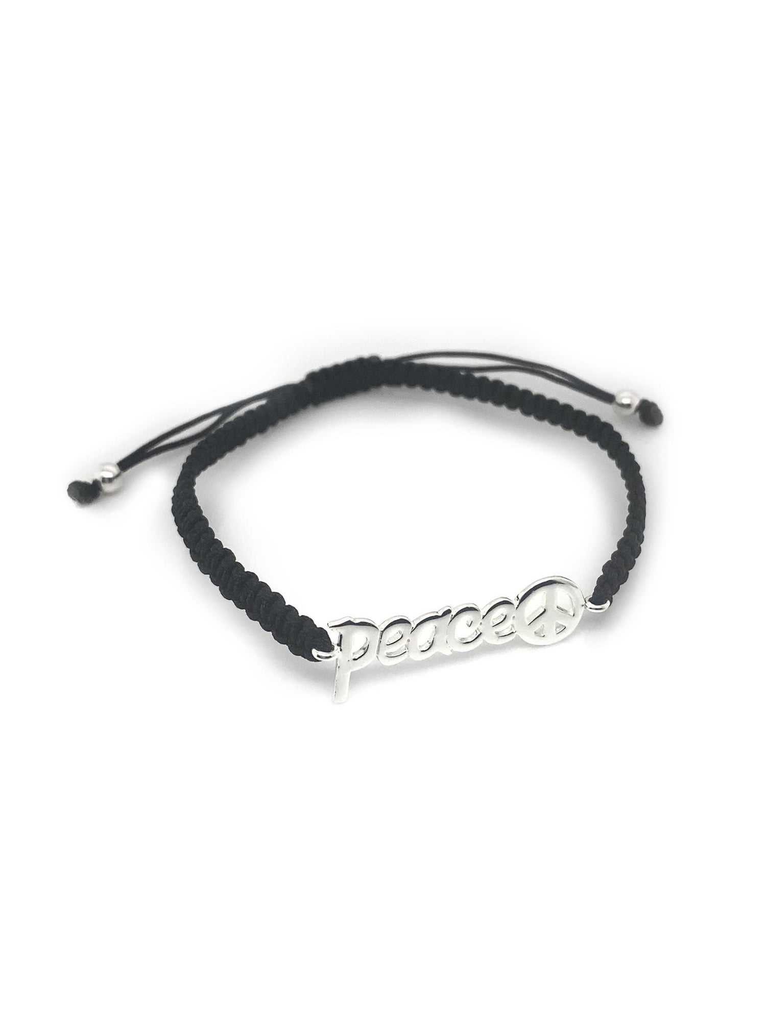Black Macrame Cord Peace Charm Bracelet