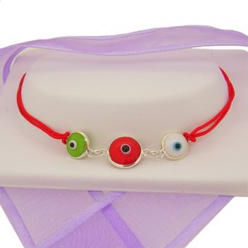 STERLING SILVER EVIL EYE CHARM CORD FRIENDSHIP BRACELET -BLET-7mm10mmEVIL EYE-RED