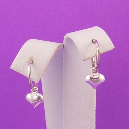 TINY BABY EARRINGS STERLING SILVER 6mm PUFFED HEART CHARMS on 8MM SLEEPER EARRINGS