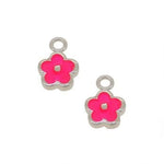 STERLING SILVER TWO PASTICHE PINK DAISY FLOWER CHARMS for SLEEPER EARRINGS