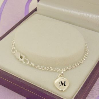 PERSONALISED STERLING SILVER 8mm HEART CHARM CURB BRACELET