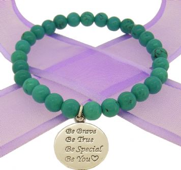 6mm BEADED STERLING SILVER CHARM BRACELET Be Brave Be True- BLET-SS-6mmBead-BeBraveBeTrue
