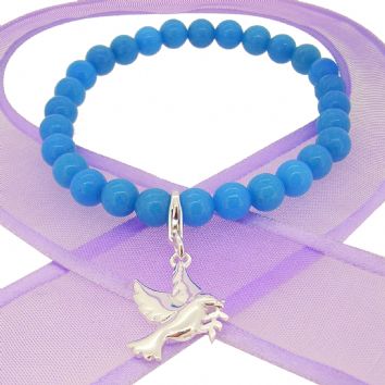 6mm BEADED STERLING SILVER CHARM BRACELET Dove of Peace - BLET-SS-6mmBead-BLET-SS-6mmBead-QC043