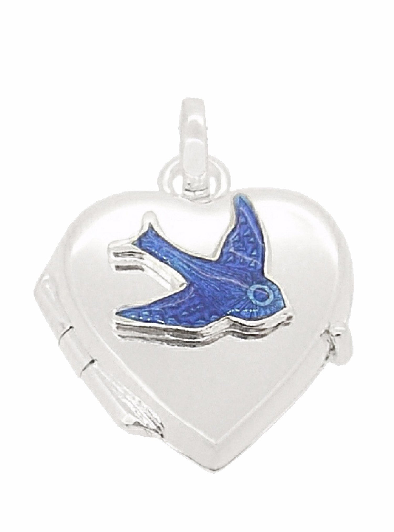 Sterling Silver Bluebird of Happiness Heart Photo Locket