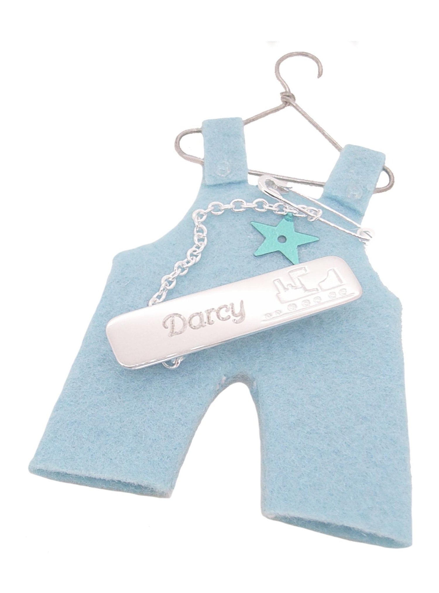 Sterling Silver Baby Boy Train Identity Baby Brooch