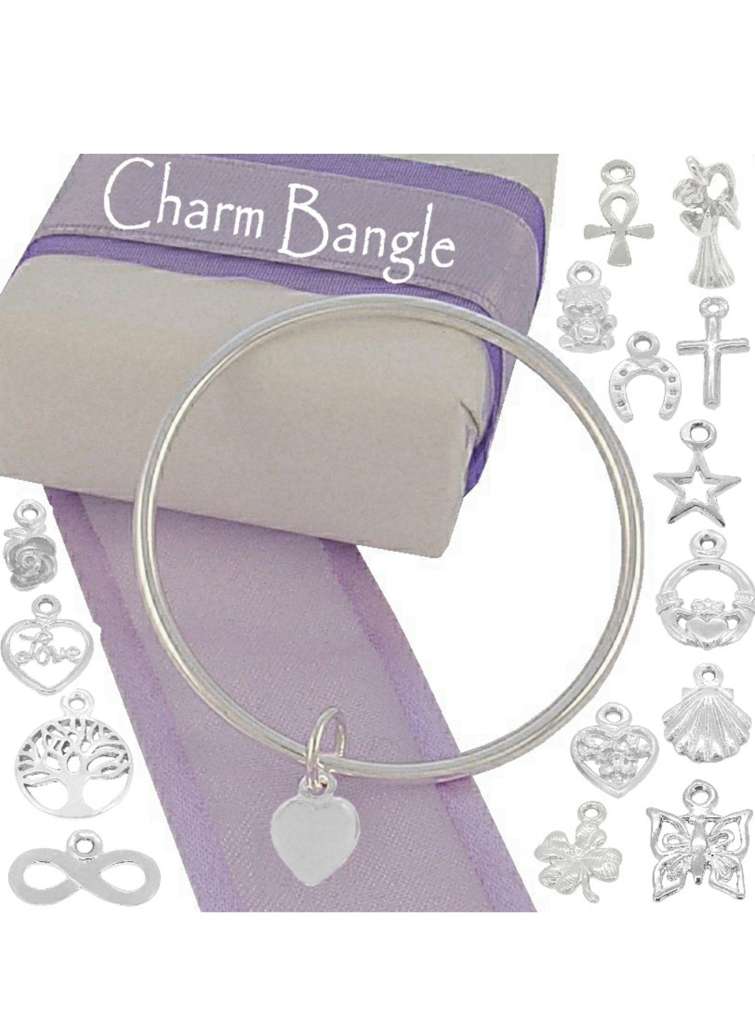 Sterling Silver 3mm Round Golf Charm Bangle