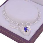 STERLING SILVER 4mm FIGARO BLUEBIRD PADLOCK BRACELET 19cm