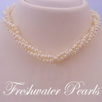 STERLING SILVER FRESHWATER PEARL 3 STRAND TWISTED NECKLACE