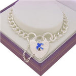 STERLING SILVER BLUEBIRD 4.5mm CURB HEART PADLOCK BRACELET 16CM