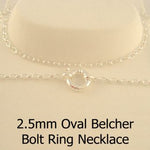 STERLING SILVER 2.5mm OVAL BELCHER CHAIN BOLT RING NECKLACE