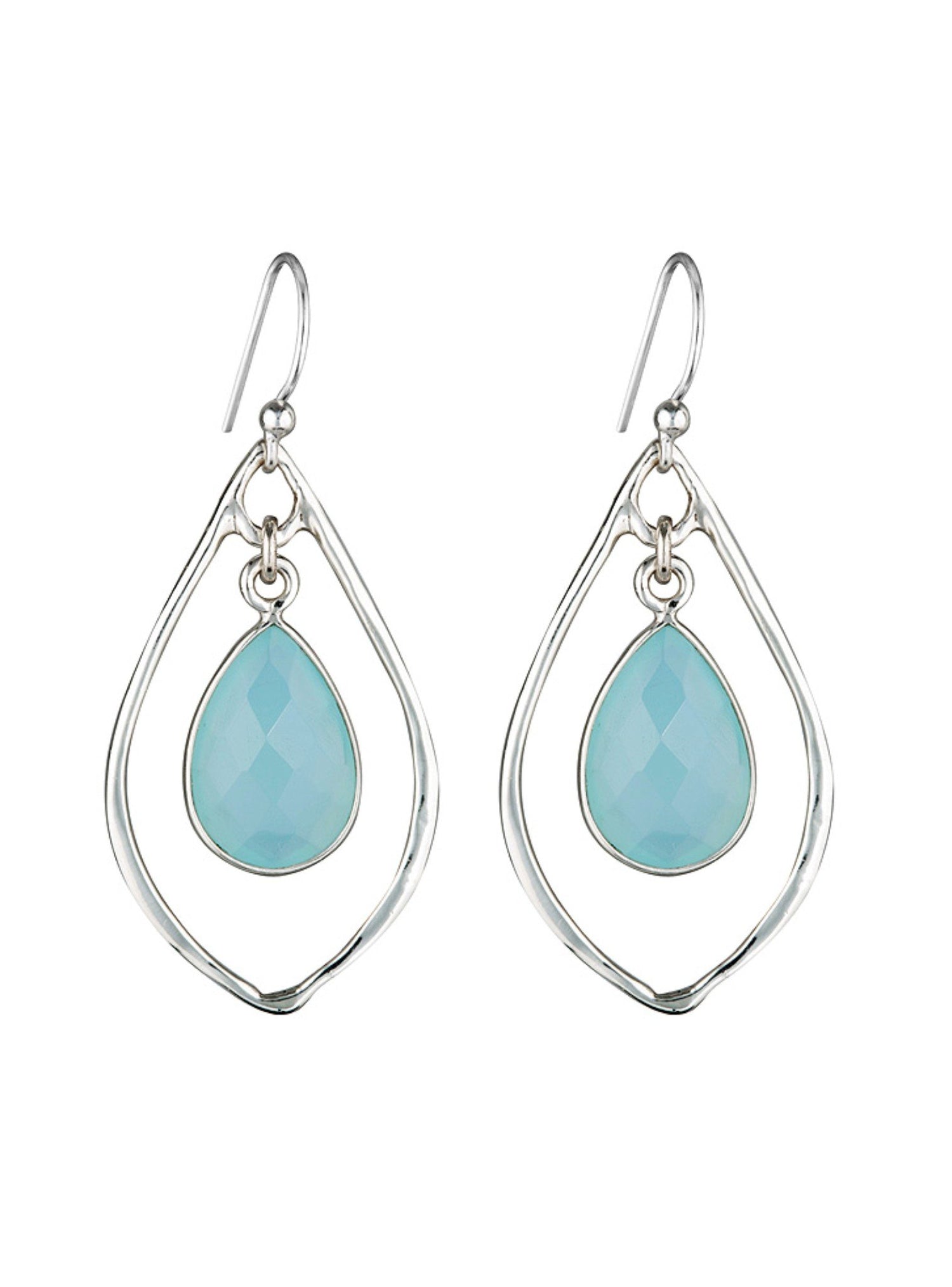 Nicole Fendel Silver Selene Teardrops Stone Earrings Aqua Chalcedony