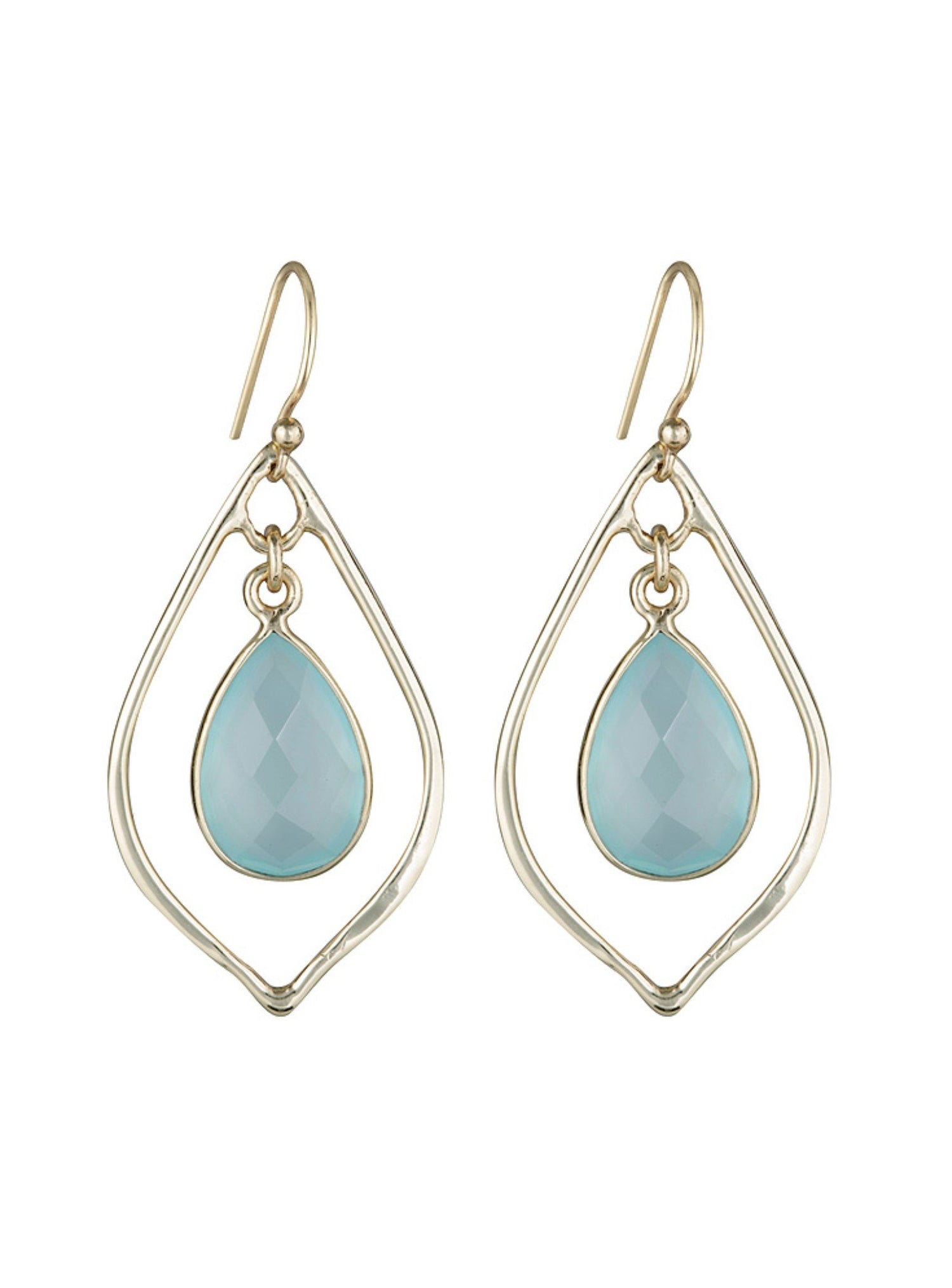 Nicole Fendel Soft Gold Selene Teardrops Stone Earrings Aqua Chalcedony