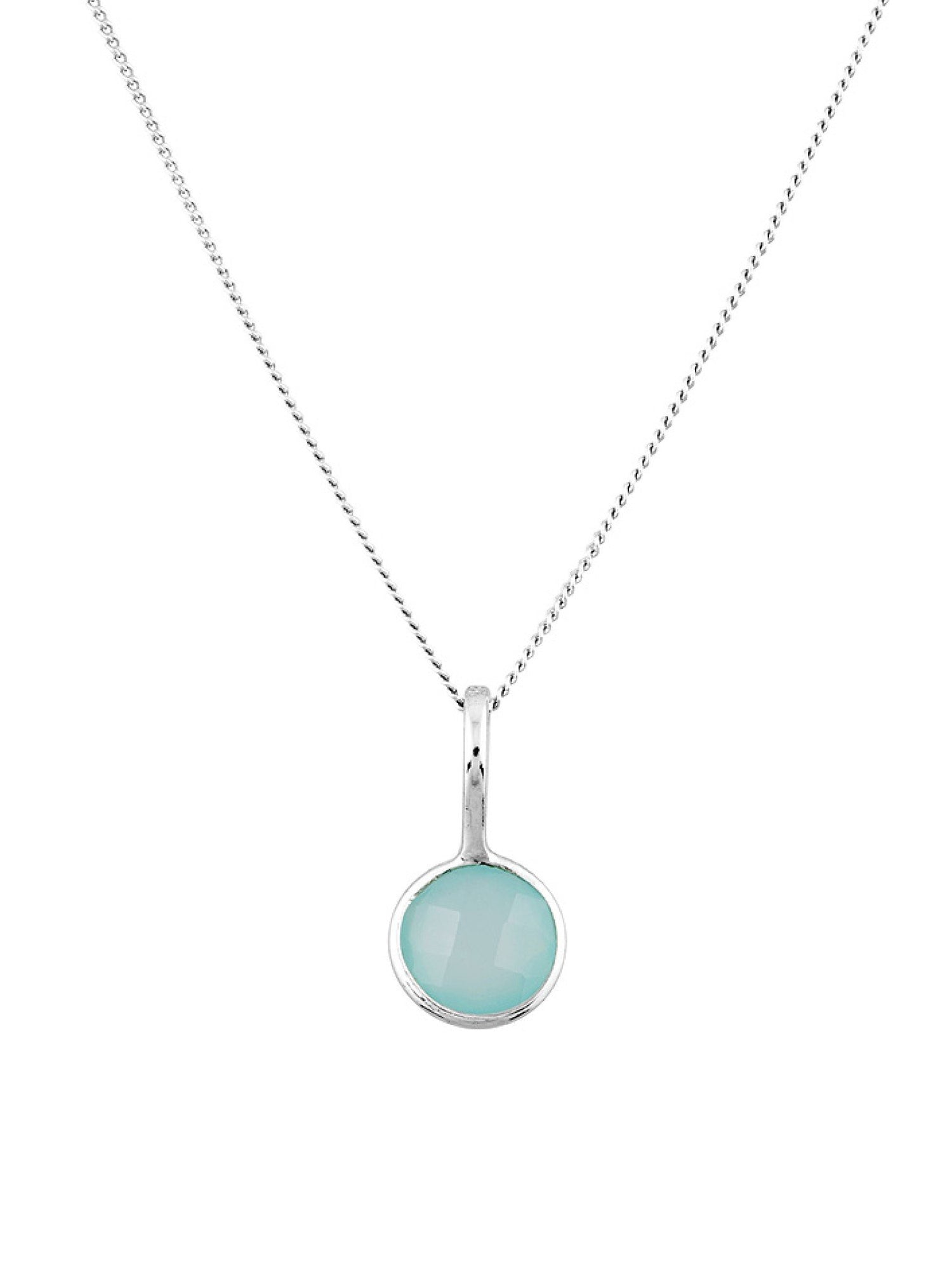 Nicole Fendel Silver Selene Single Aqua Chalcedony Pendant Necklace