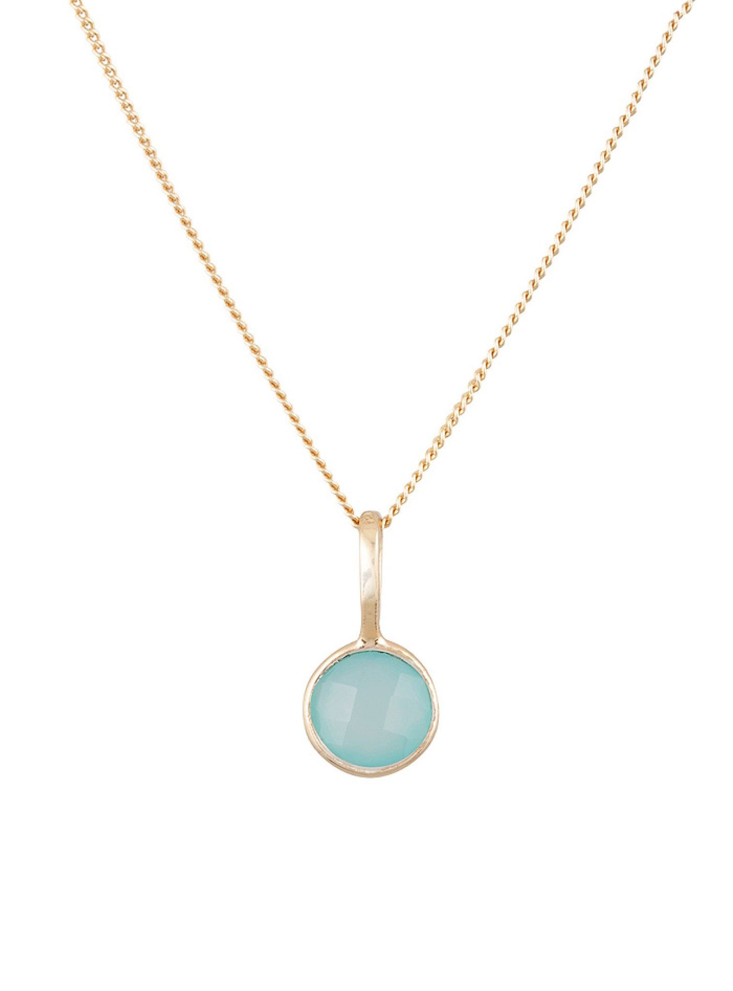 Nicole Fendel Soft Gold Selene Single Aqua Chalcedony Pendant Necklace