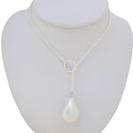 STERLING SILVER FRESHWATER PEARL TEARDROP LARIAT NECKLACE