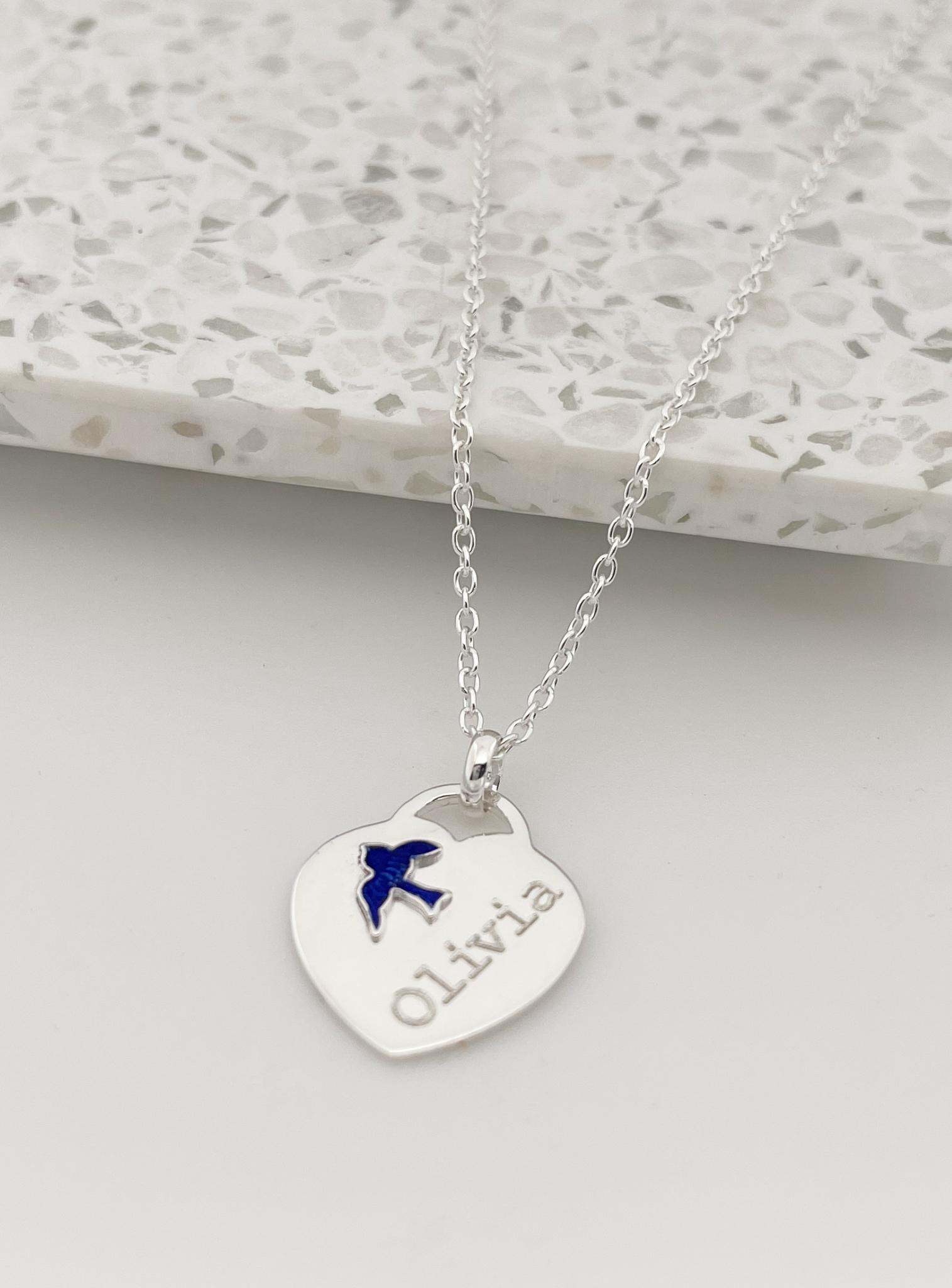 Sterling Silver Heart Bluebird Charm Necklace