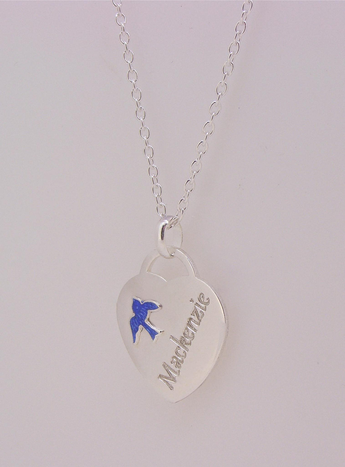Sterling Silver Heart Bluebird Charm Necklace