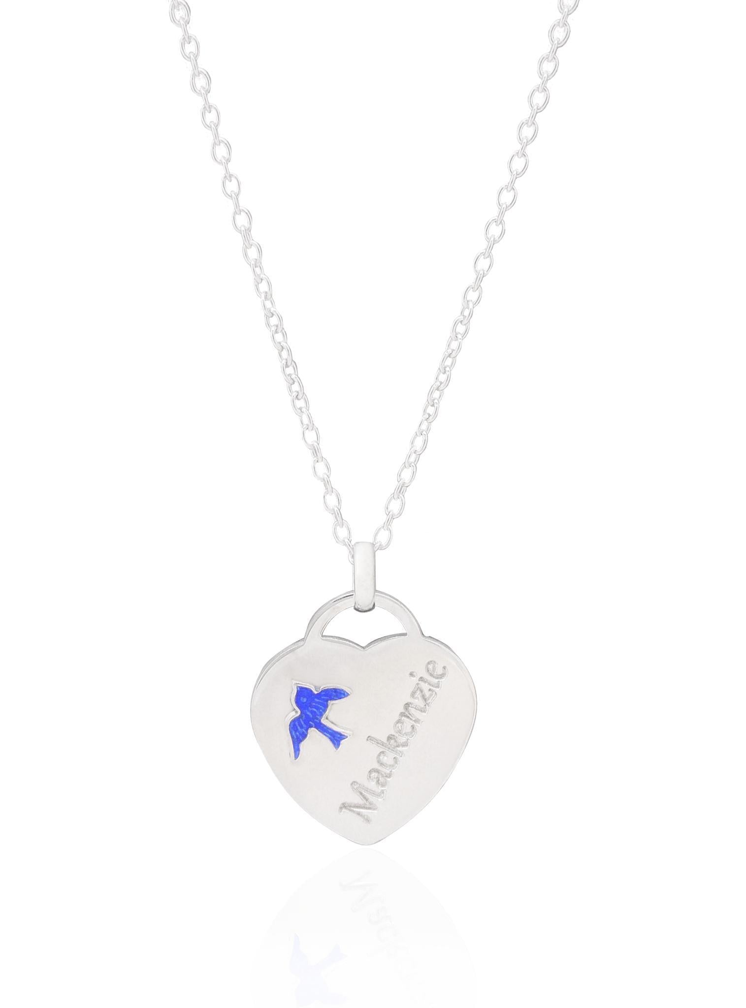 Sterling Silver Heart Bluebird Charm Necklace