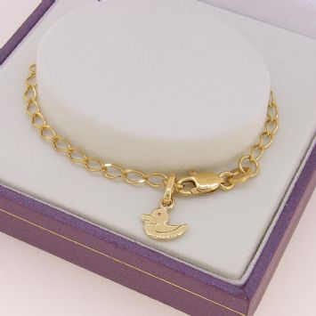 9CT YELLOW GOLD 17cm ADJUST SIZE CUTE DUCK CHARM CURB BRACELET