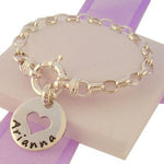 BABY CHILD 18mm CIRCLE HEART PERSONALISED NAME BOLT RING BRACELET -BLET-P1450-BO3-SS