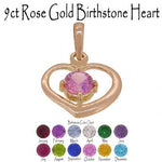 9CT ROSE GOLD 15mm HEART BIRTHSTONE CHARM PENDANT