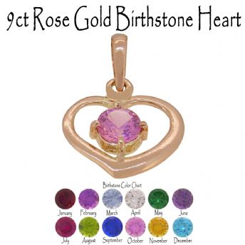 9CT ROSE GOLD 15mm HEART BIRTHSTONE CHARM PENDANT