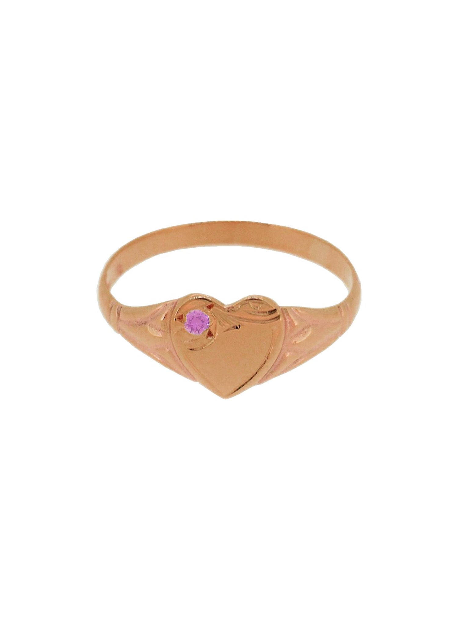 Solid 9ct Rose Gold Birthstone Heart Signet Ring