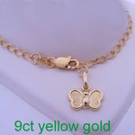 9CT YELLOW GOLD 17cm ADJUST SIZE 10mm BUTTERFLY CHARM CURB BRACELET