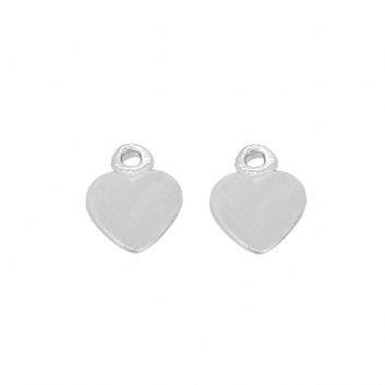 9CT WHITE GOLD 8mm HEART TWO LOVE HEART CHARMS for SLEEPER EARRINGS