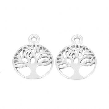 9CT WHITE GOLD 12mm TREE OF LIFE TWO CHARMS for SLEEPER EARRINGS