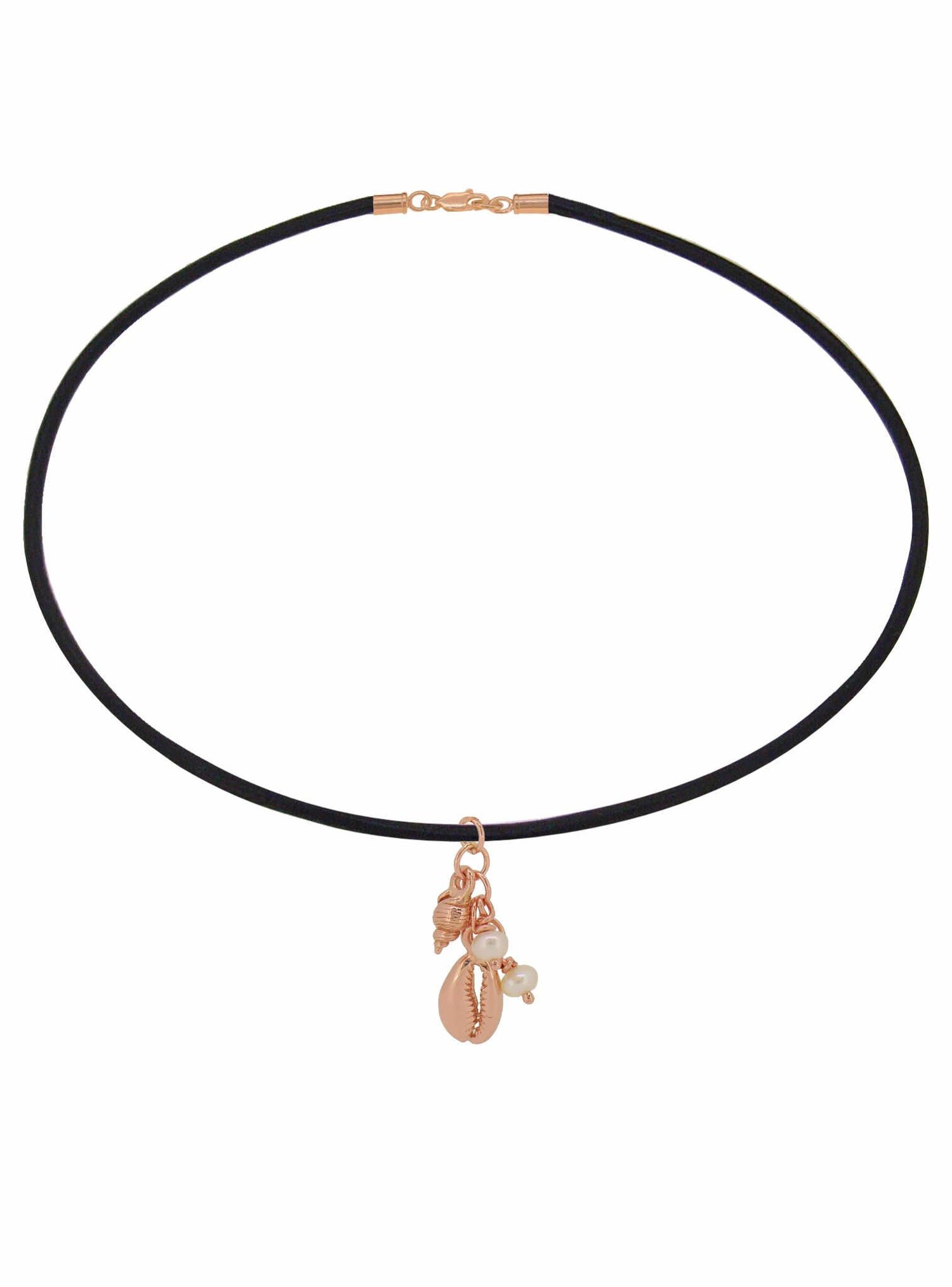 Unisex Black Leather Necklace in 9ct Rose Gold