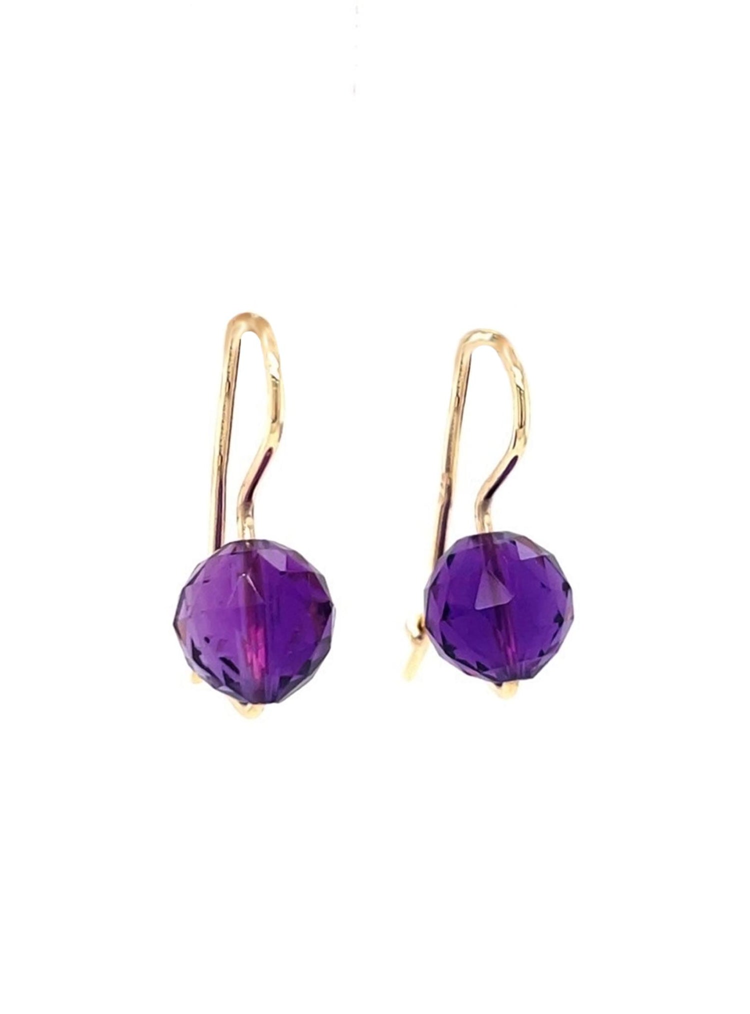 9ct Yellow Gold 8mm Facet Cut Amethyst Euroball Designer Earrings