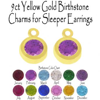 9CT YELLOW GOLD BIRTHSTONE CHARMS FOR SLEEPER EARRINGS