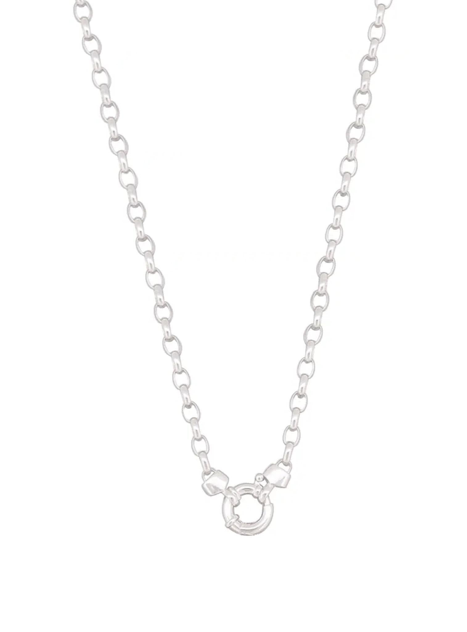 Sterling Silver Oval Belcher Chain Bolt Ring Necklace