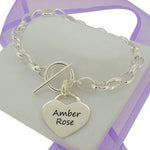 STERLING SILVER 7mm x 10mm OVAL BELCHER CHAIN TOGGLE RING BRACELET 22mm HEART -BLET-925-BO4-Tbar-22H