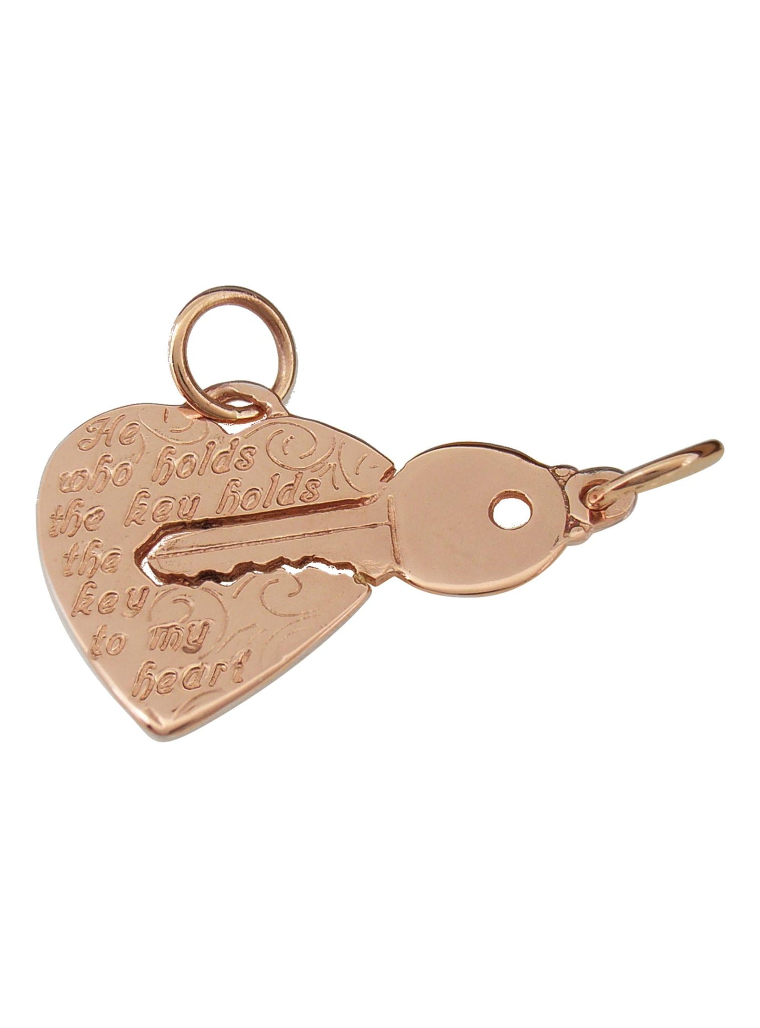 Split Love Heart & Key Charm Pendant in 9ct Rose Gold