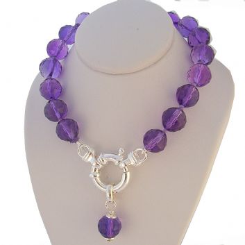 8mm FACET CUT NATURAL AMETHYST BOLT RING NECKLACE -NLET-8mmFctAm