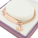 9CT ROSE GOLD CURB IDENTITY DRAGONFLY CHARM BRACELET
