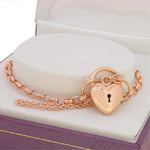9ct Rose Gold Belcher Puffed Love Heart Padlock Bracelet