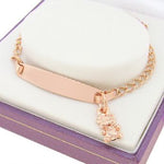 9CT ROSE GOLD CURB IDENTITY TEDDY BEAR CHARM BRACELET