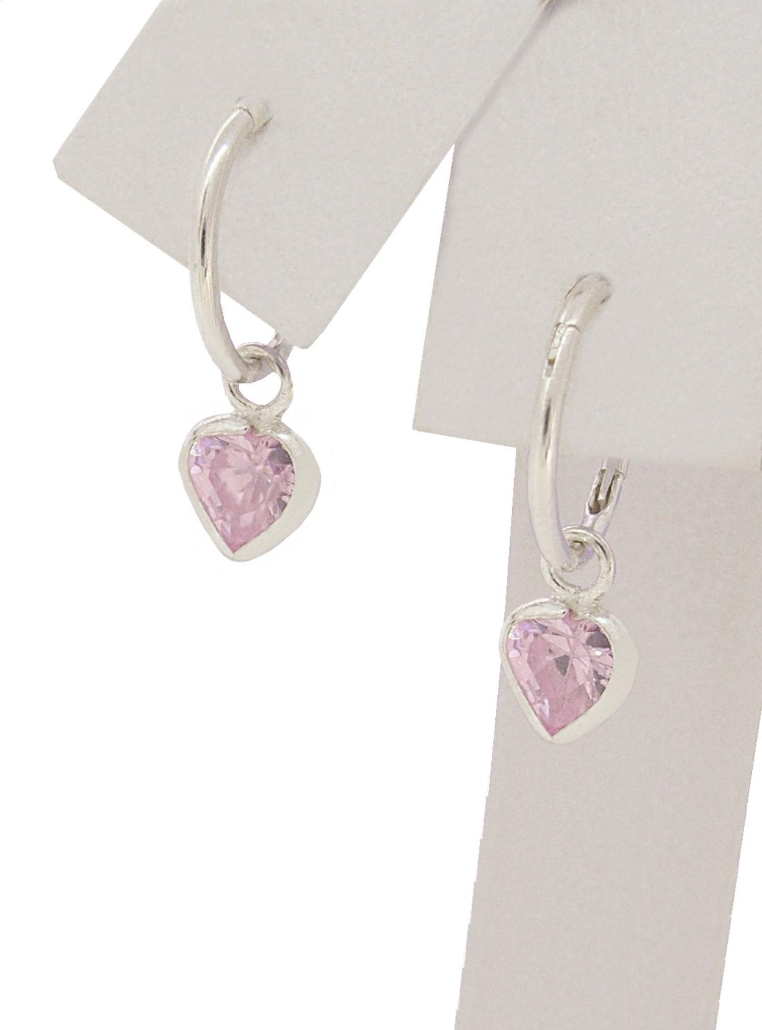 Sterling Silver 6mm Pink Cz Heart Sleeper Charms
