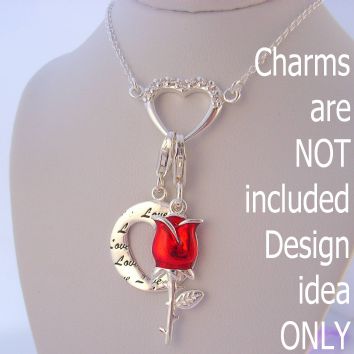 STERLING SILVER CLIP ON CHARM HEART CABLE NECKLACE 45cm 925-53-701-3595
