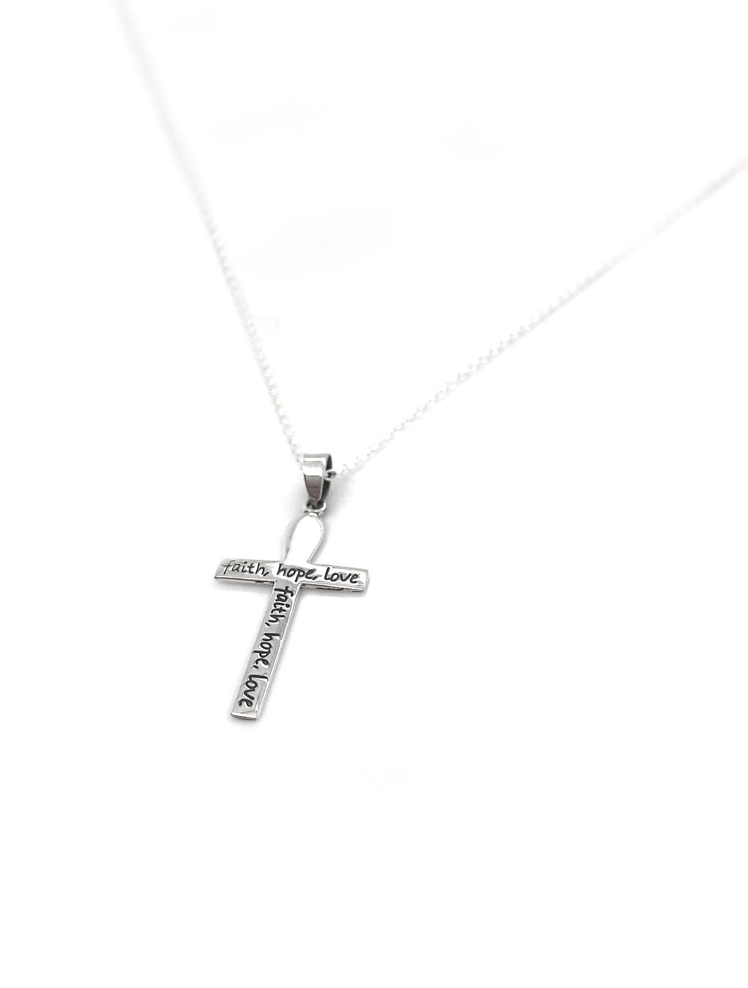 Sterling Silver Cross Faith Hope Love Charm Necklace